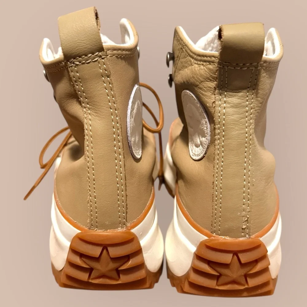 Converse Run Star Hike Hi Platform Sherpa Leather Nomad Khaki sneaker. - Picture 4 of 5